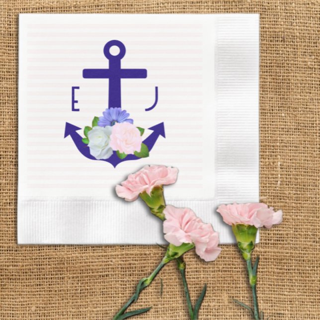 Serviette En Papier Mariage Thème Marin à Rayures Florales (Créateur téléchargé)