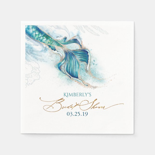 Serviette En Papier Mariage Thème Sirène Sous La Mer (Devant)