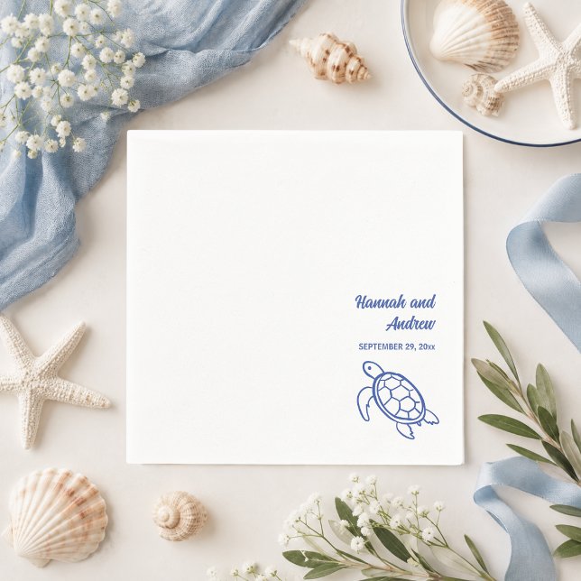 Serviette En Papier Mariage Tortue Dessinée à la Main Chic (Créateur téléchargé)