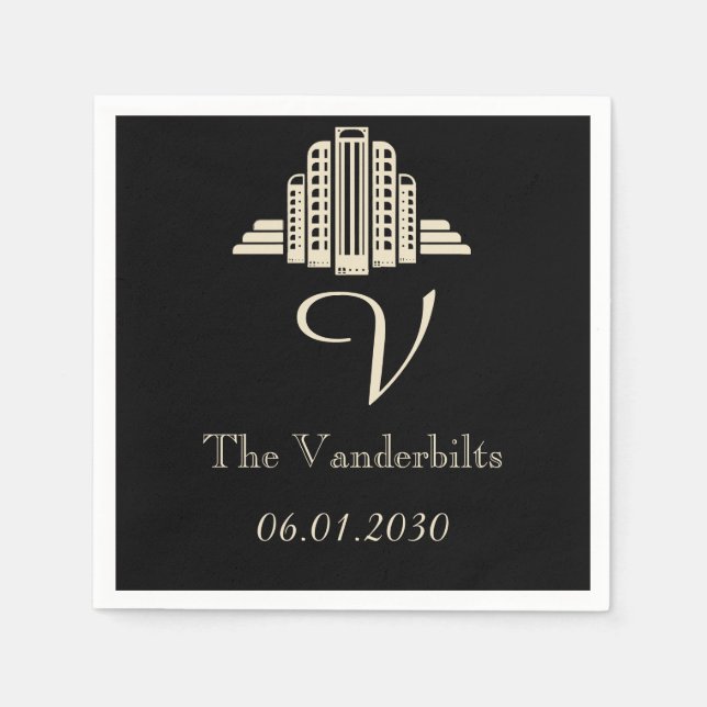 Serviette En Papier Mariage tour Art déco Ray (Devant)