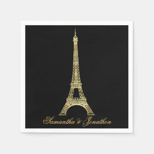 Serviette En Papier Mariage Tour Eiffel Parisien Noir et Or