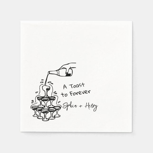 Serviette En Papier Mariage tour en verre de Champagne tiré à la main (Devant)