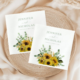 Serviette En Papier Mariage Tournesol Floral Vert Moderne