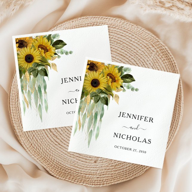 Serviette En Papier Mariage Tournesol Moderne  (Modern Sunflower Wedding Napkins)