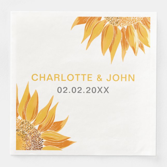 Serviette En Papier Mariage Tournesol Moderne (Devant)