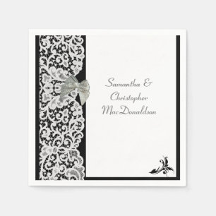 Serviette En Papier Mariage traditionnel dentelle noire et blanche