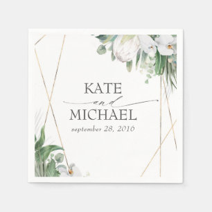 Serviette En Papier Mariage tropical du roi blanc Protea Orchidées