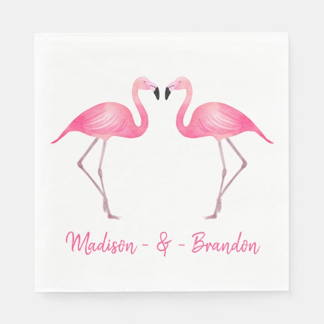 Serviette En Papier Mariage Tropical Flamant Rose Shower de Mariée Lua (Devant)