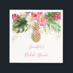 Serviette En Papier Mariage Tropical Floral de l'ananas<br><div class="desc">Ces serviettes pour la douche de la mariée estivale ont de belles fleurs aquarelles tropicales avec des confettis en faux or et un ananas en faux or. Le texte rose et or coordonné complète le magnifique design floral.</div>