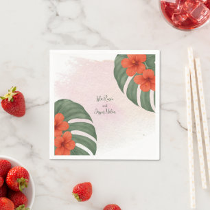 Serviette En Papier Mariage Tropical Monstera & Hibiscus