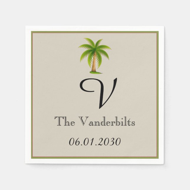 Serviette En Papier Mariage Tropical Palm Tree (Devant)