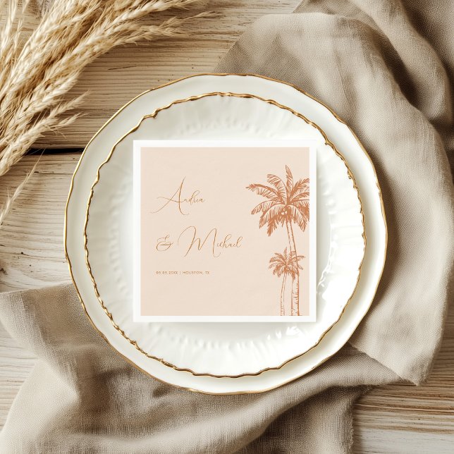 Serviette En Papier Mariage Tropical Palm Tree Beach Sand Terracotta (Créateur téléchargé)