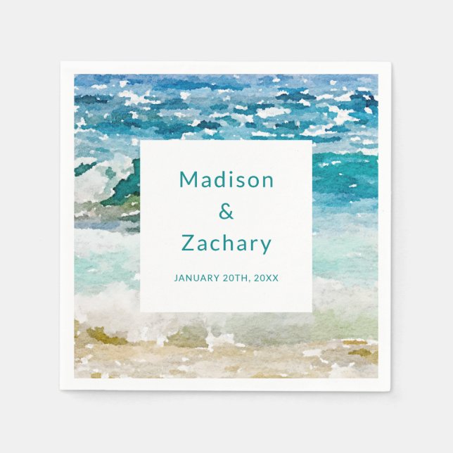 Serviette En Papier Mariage Tropical sur la Plage (Devant)