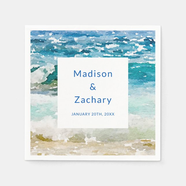 Serviette En Papier Mariage Tropical sur la Plage (Devant)