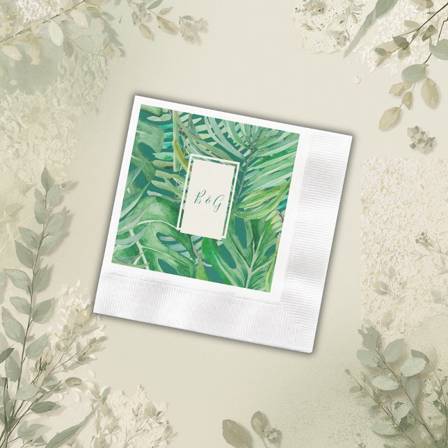Serviette En Papier mariage tropical verdure émeraude (Créateur téléchargé)