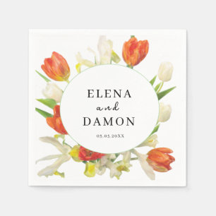 Serviette En Papier Mariage Tulipe orange et beige