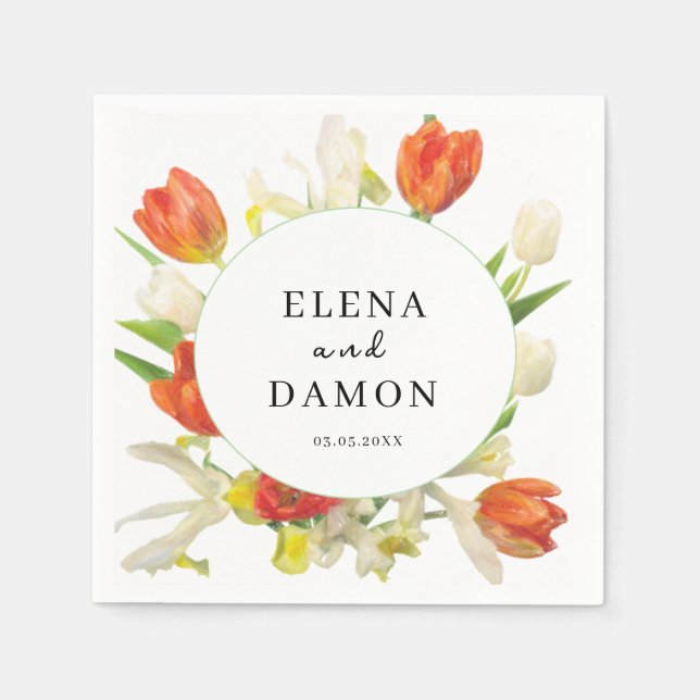 Serviette En Papier Mariage Tulipe orange et beige (Devant)