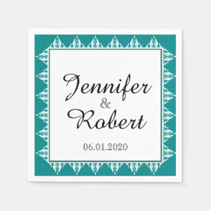 Serviette En Papier Mariage turquoise et blanc en fibre  Napkin