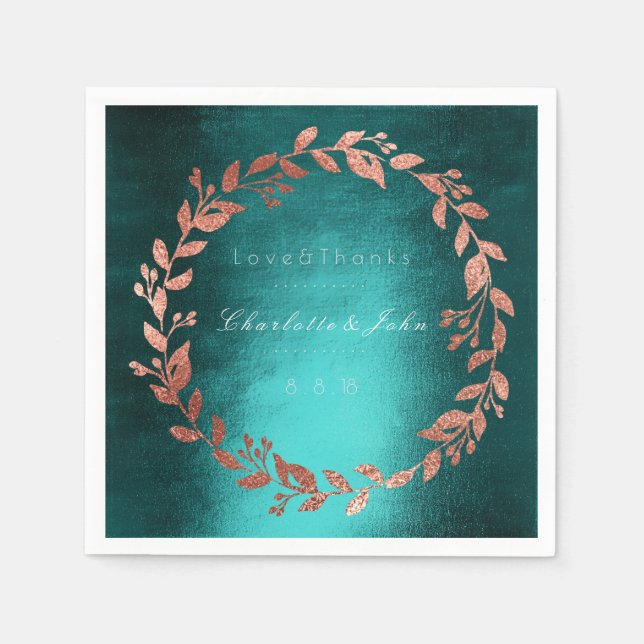 Serviette En Papier Mariage Turquoise Tropical Deep Green Gold Rose (Devant)
