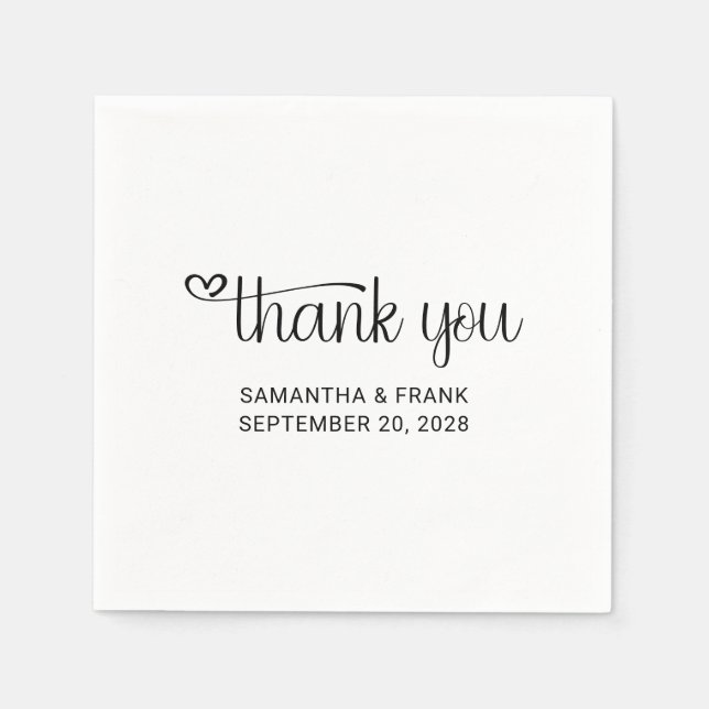 Serviette En Papier Mariage Typographie Cœur Merci (Devant)