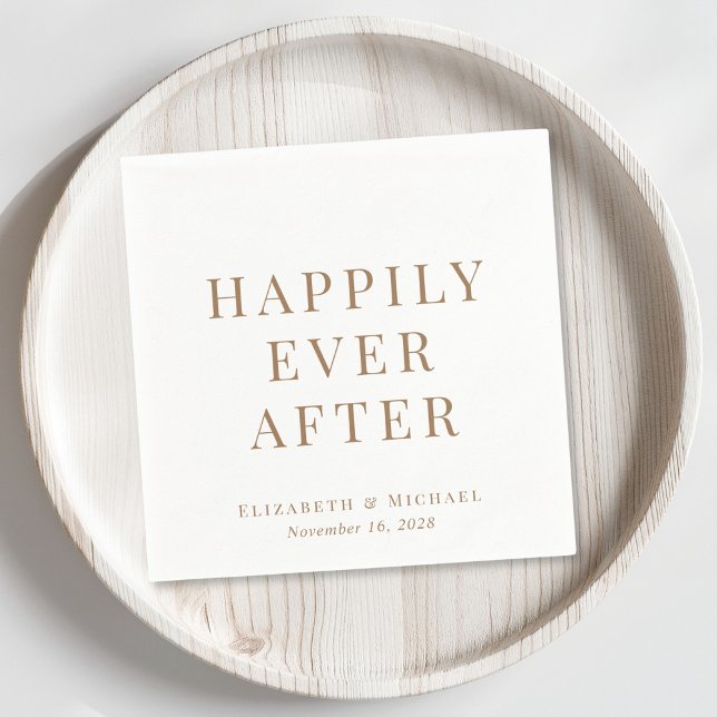 Serviette En Papier Mariage Typographie Or Happily Ever After (Créateur téléchargé)
