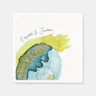 Serviette En Papier Mariage Unique Abstrait Aquarelle Bleu Jaune