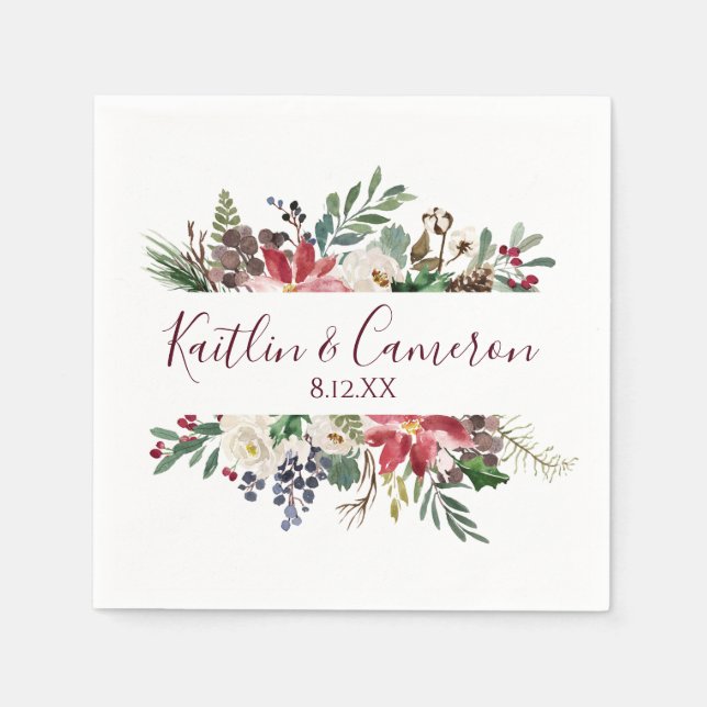 Serviette En Papier Mariage Vacances d'hiver | Bleu Bourgogne (Devant)