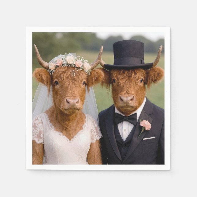Serviette En Papier Mariage Vaches Highland Écossaises (Devant)