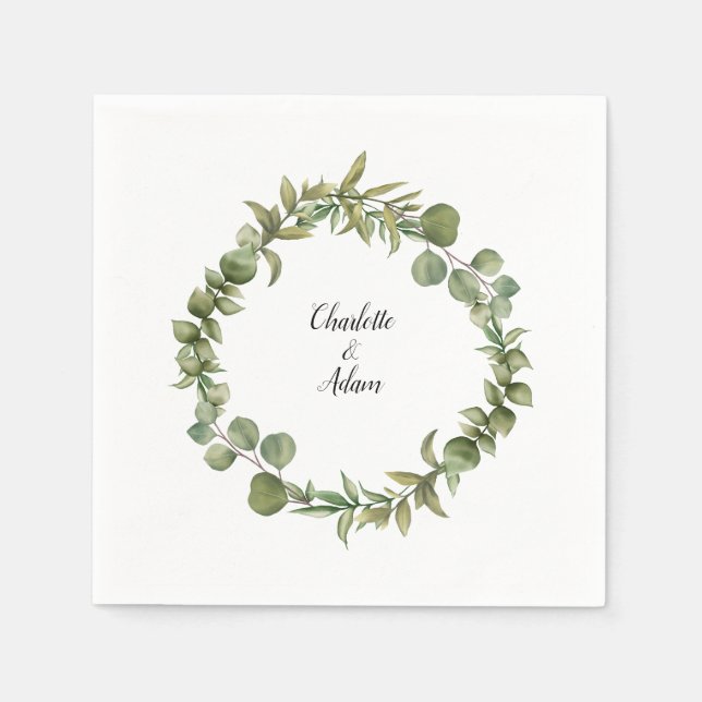 Serviette En Papier Mariage verdure d'eucalyptus boisé (Devant)