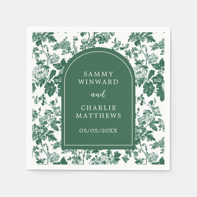 Serviette En Papier Mariage Vert Antique Chinoiserie (Devant)