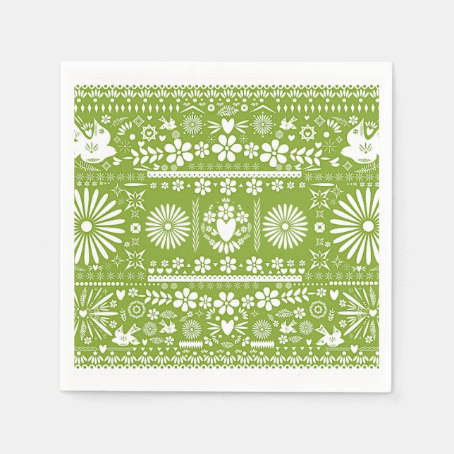 Serviette En Papier Mariage Vert Avocat Lime Picado Mexicain (Devant)