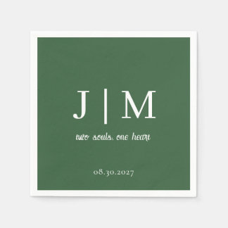 Serviette En Papier Mariage Vert Chasseur Message Personnalisable Date