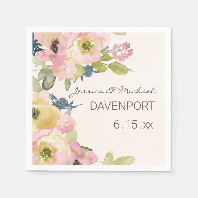 Serviette En Papier Mariage vert couleur rose pâle (Devant)