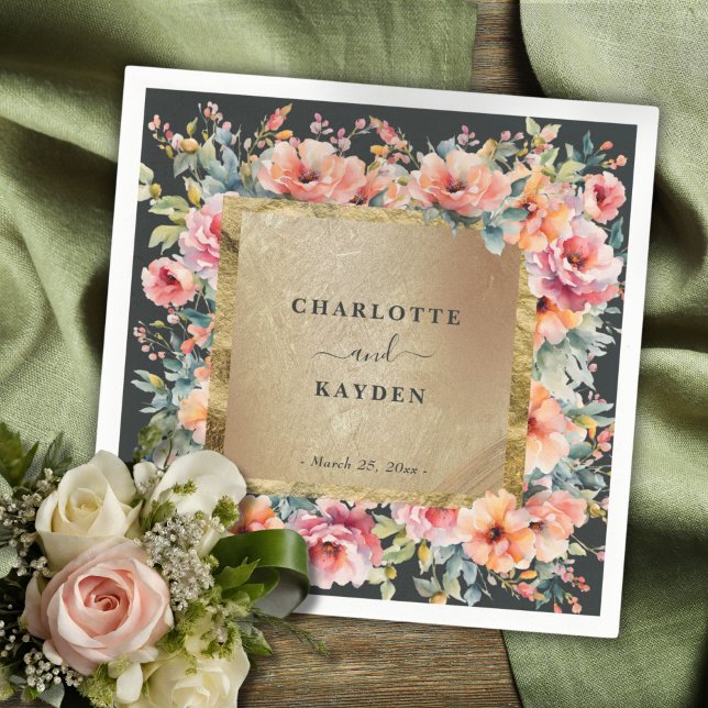 Serviette En Papier Mariage vert de l'armature florale rustique (Rustic Floral Frame Sage Green Wedding Napkin)