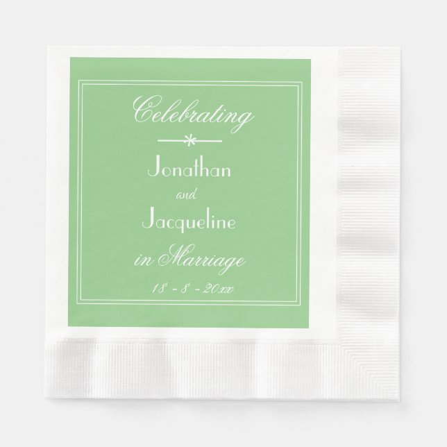 Serviette En Papier Mariage Vert Doux Chic Papier à détails de script  (Devant)