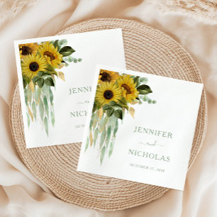 Serviette En Papier Mariage vert floral de tournesol Eucalyptus Sage