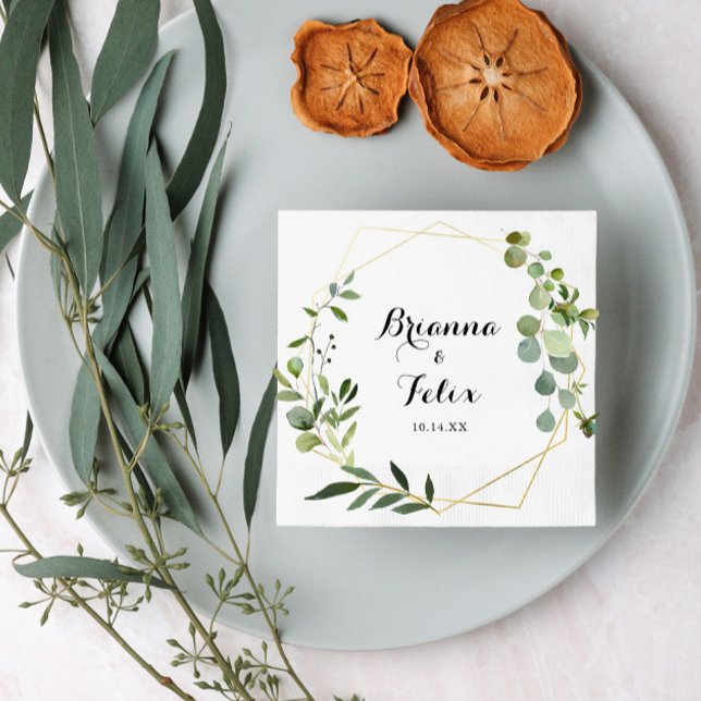 Serviette En Papier Mariage vert géométrique Tropical Gold Napkin (Créateur téléchargé)