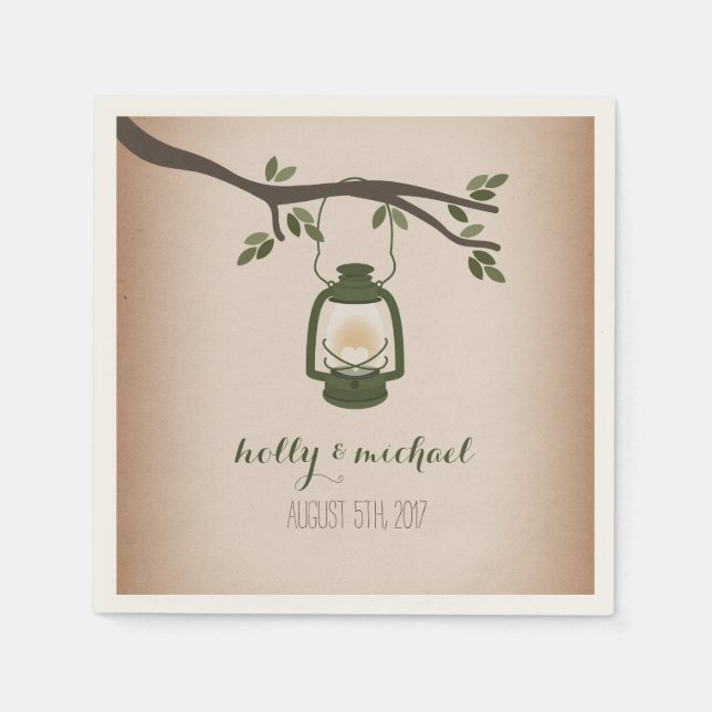 Serviette En Papier Mariage vert inspiré de carte de lanterne de (Devant)