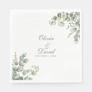 Serviette En Papier Mariage vert moderne Eucalyptus
