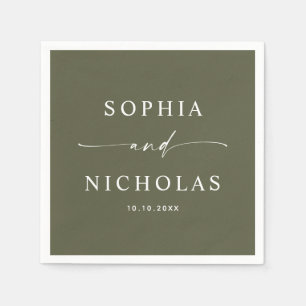 Serviette En Papier Mariage Vert Olive Atténué Minimaliste Forestier