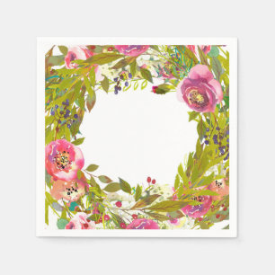 Serviette En Papier Mariage vert printemps rose fleurs florales