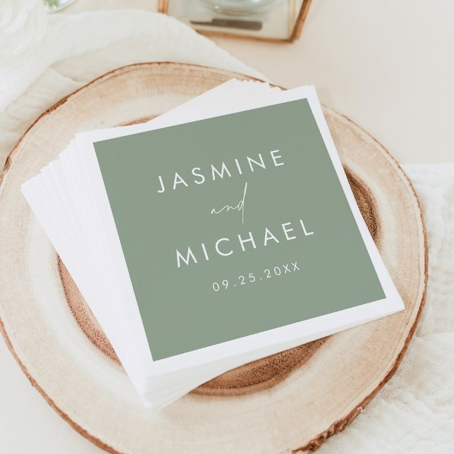 Serviette En Papier Mariage Vert Sauge Écriture Moderne (Créateur téléchargé)