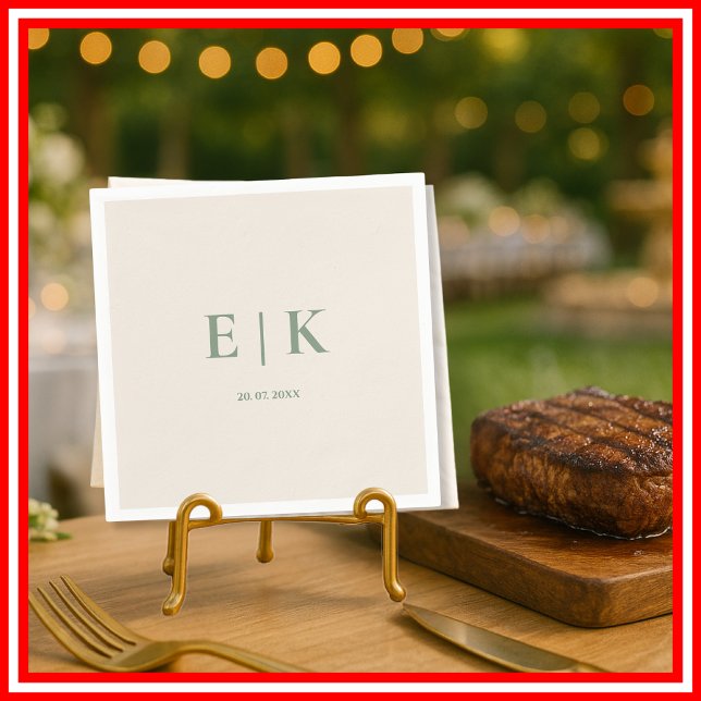 Serviette En Papier Mariage Vert Sauge | Mariage Monogramme (Créateur téléchargé)