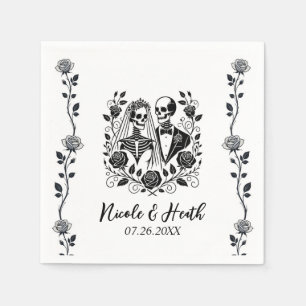 Serviette En Papier Mariage vignes roses florales squelette blanc noir