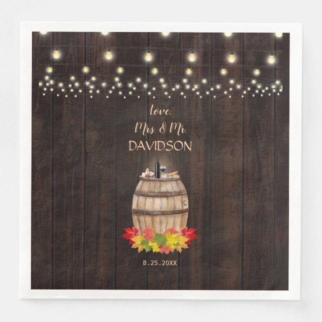 Serviette En Papier Mariage Vignoble en barrique automne Folithe (Devant)