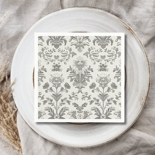 Serviette En Papier Mariage Vintage Blanc Floral Damassé Victorien
