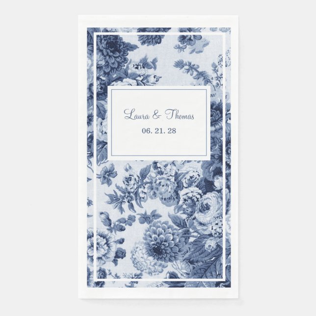 Serviette En Papier Mariage vintage bleu et blanc (Devant)