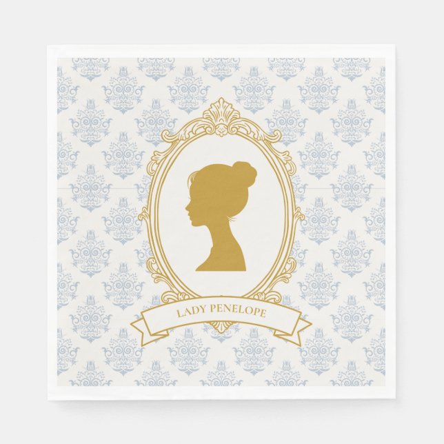 Serviette En Papier Mariage Vintage Bleu Régence Camée (Devant)