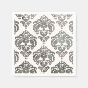 Serviette En Papier Mariage Vintage Fête de mariage en damassé argent 