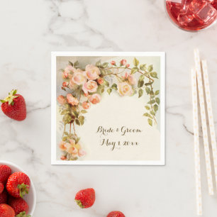 Serviette En Papier Mariage Vintage Fleur de Rose Rose Antique